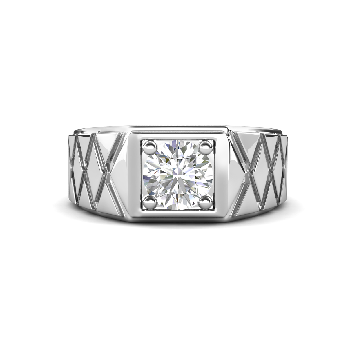 Jabari 0.95 ct White Sapphire (6.00 mm) Criss Cross Design Shank Solitaire Men Band (9.5 mm) 